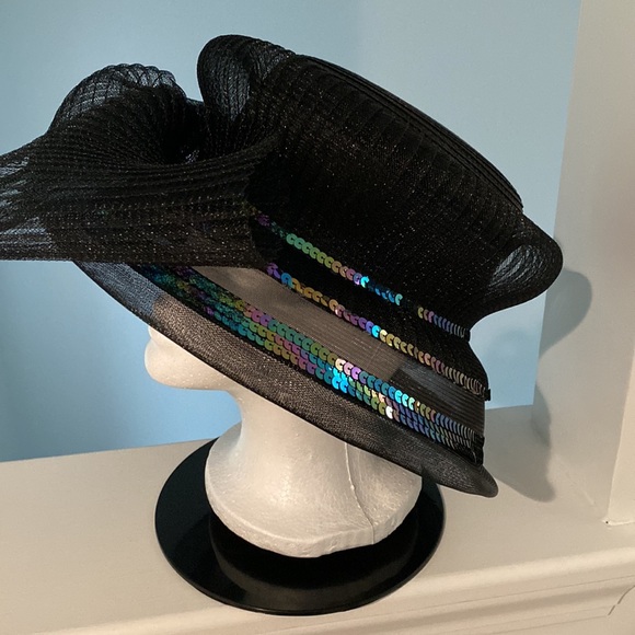 B. Watt of Louisville Derby Hat. Black with Bow and Sequined details - Picture 2 of 8